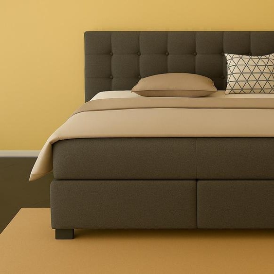Lit Boxspring TOM-OM 140 x 200 cm avec tête de lit rembourrée. Couleur : gris foncé