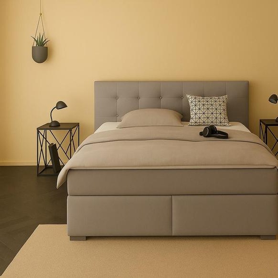Lit Boxspring TOM-OM 160 x 200 cm avec tête de lit rembourrée. Couleur : gris clair