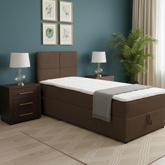 Lit boxspring VENASI BETTY MINI 80 x 200 cm (lit simple) avec coffre de rangement, matelas H2/H3, couleur MARRON