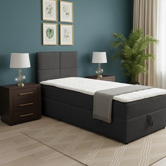 Lit boxspring VENASI BETTY MINI 80 x 200 cm (lit simple) avec coffre de rangement, matelas H2/H3, NOIR