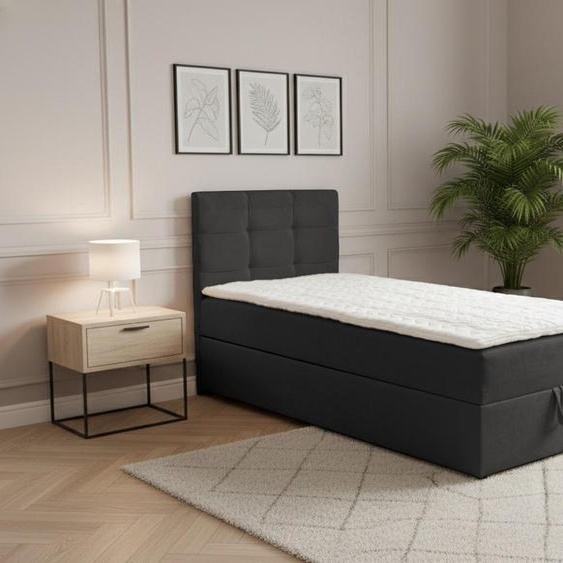 Lit boxspring VENASI JESSA MINI 80x200, lit simple avec coffre de rangement, matelas H2/H3, NOIR