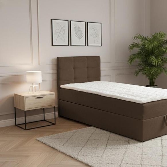 Lit boxspring VENASI JESSA MINI 90x200, lit simple avec coffre de rangement, matelas H2/H3, MARRON