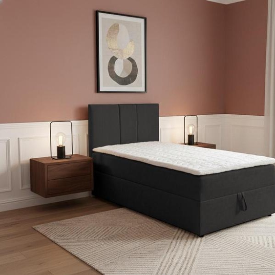 Lit boxspring VENASI LISA MINI 80x200 (lit simple) avec coffre de rangement, matelas H2/H3, NOIR