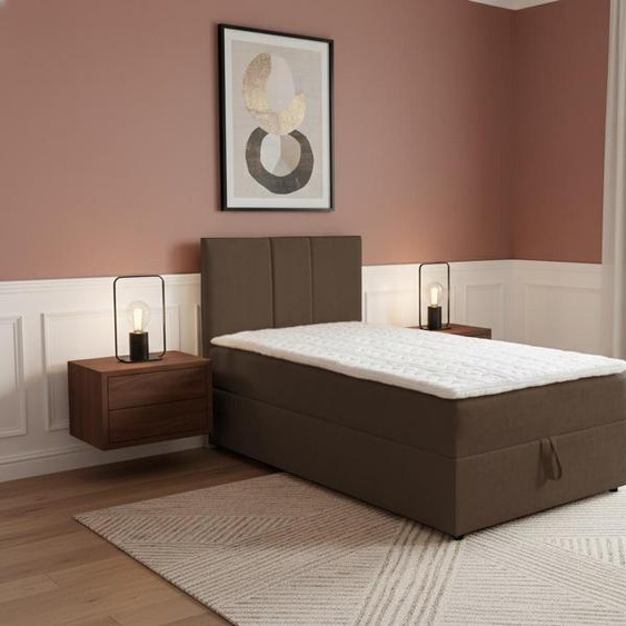 Lit boxspring VENASI LISA MINI 90x200, lit simple avec coffre de rangement, matelas H2/H3, MARRON