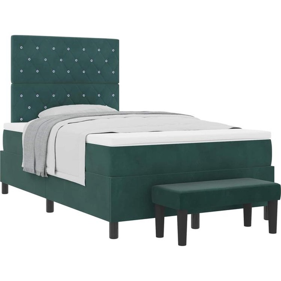 Lit boxspring vidaXL avec tête de lit, vert foncé, 200 x 120 cm, velours