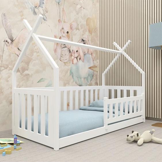 Lit cabane BODZIO pour une chambre enfant mixte - Blanc - 80 cm x 190 cm - Pin Massif