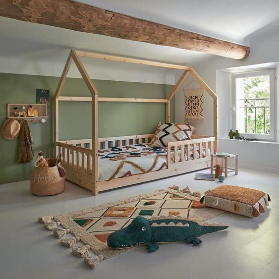 Kontarboor - Lit cabane enfant 90 x 190 cm avec sommier et barrières.