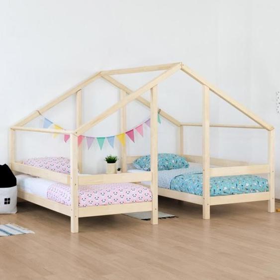 Lit cabane pour deux enfants Benlemi - VILLY - bois massif - naturel - 2 x 90 x 200 cm