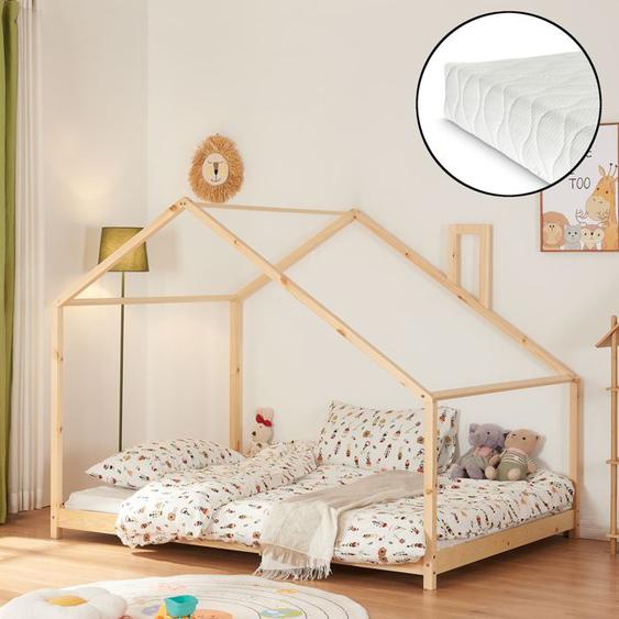 Lit cabane Siuntio avec matelas 120 x 200 cm naturel