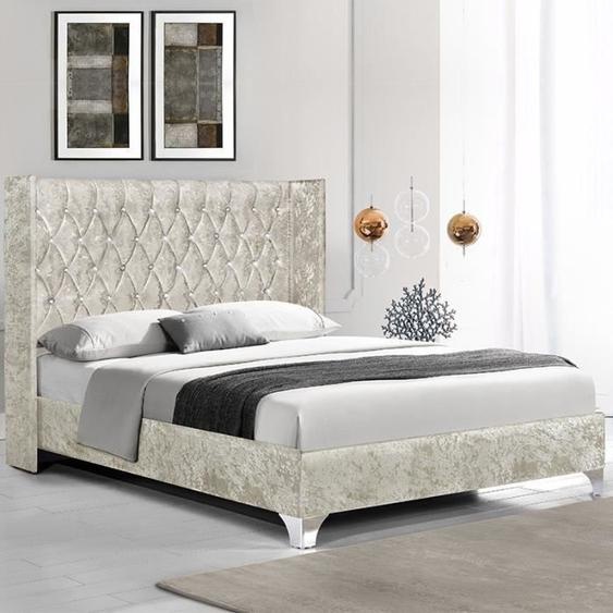 Lit capitonné grand tête de lit Focuse - MEUBLER DESIGN - Beige - 140x190 - A lattes - Elégance - Chic