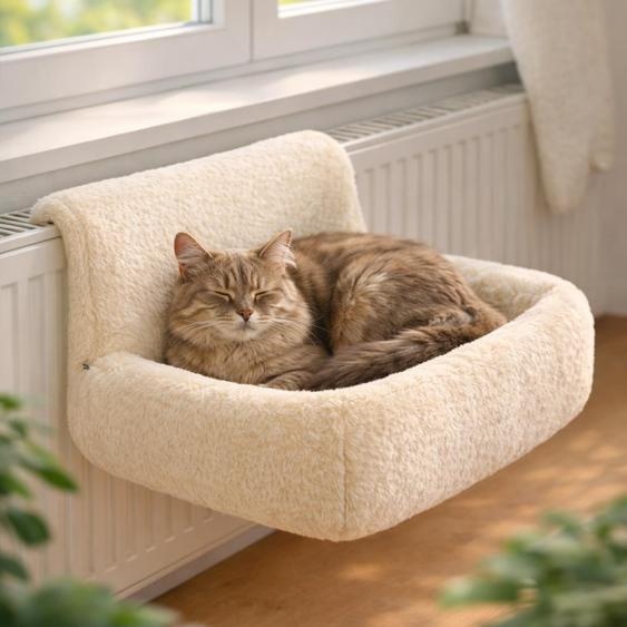 Lit chauffant pour chat Belviona, douillet, solide et chaud, un coin de repos confortable pour les chats jusquà 8 kg, couleur crème