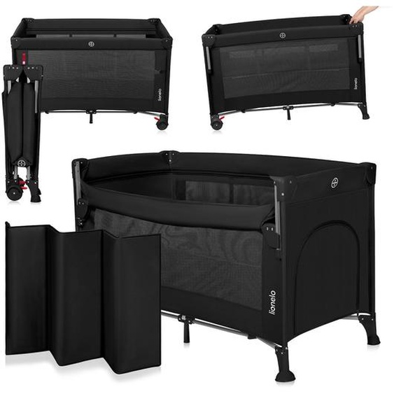 Lit Cododo 3en1 Ellen Avec Fonction Lit Parapluie Et Parc Bébé, Matelas Haute Densité Et Roulettes Black Carbon