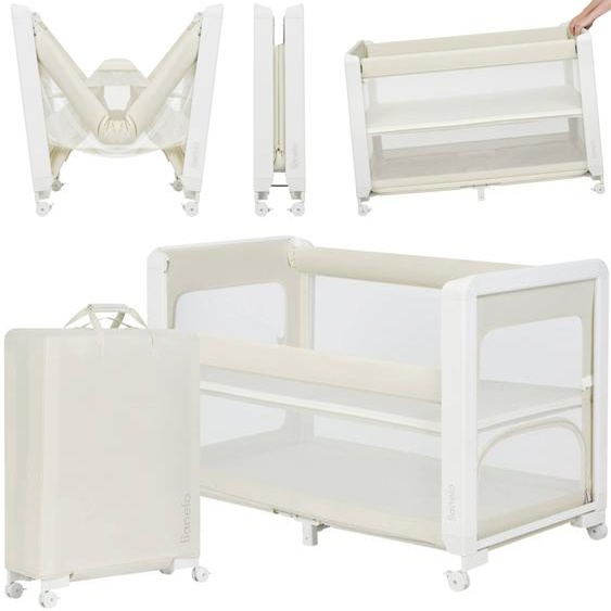 Lit Cododo 5en1 Patty Pliable Avec Fonction Lit Parapluie Et Parc, Matelas Haute Densité Et 4 Roulettes Beige Sand