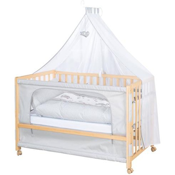 Lit Cododo Avec Literie Complète Et Roulettes À Freins Jumbo Twins Bois Naturel / Gris
