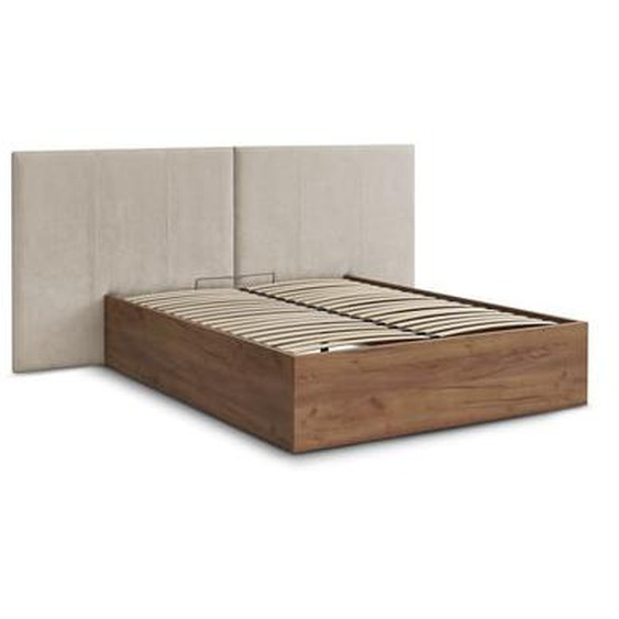 Lit coffre ALTIRA en bois clair et tissu texturé