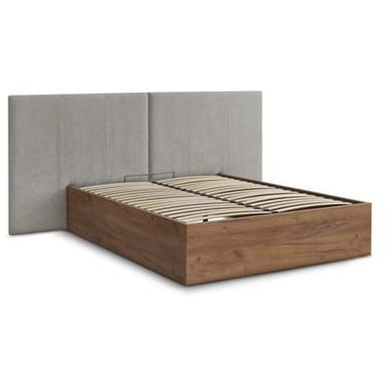 Lit coffre ALTIRA en bois clair et tissu texturé