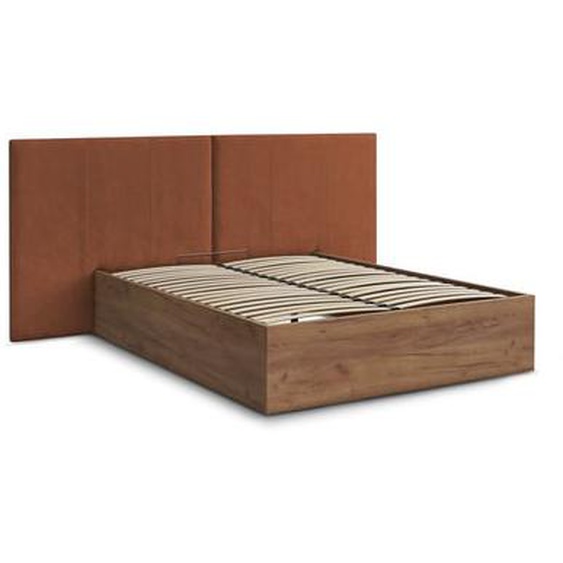 Lit coffre ALTIRA en bois clair et tissu texturé
