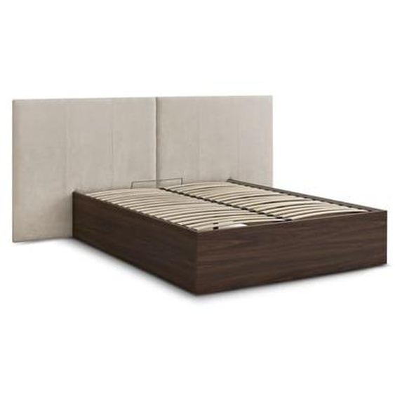 Lit coffre ALTIRA en bois foncé et tissu texturé