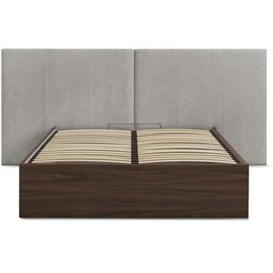 Lit coffre ALTIRA en bois foncé et tissu texturé