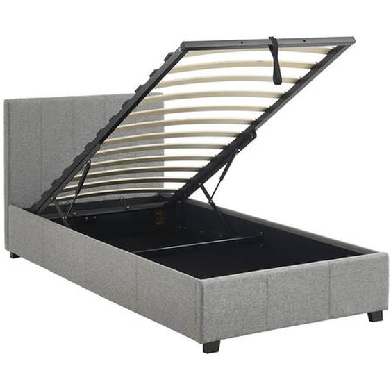 Lit Coffre Avec Sommier À Lattes Et Tête De Lit Finition Tissu Avalon Gris Clair