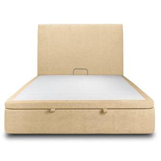 Lit coffre avec tête de lit tapissier Tissu Noir - Hauteur totale : 39cm