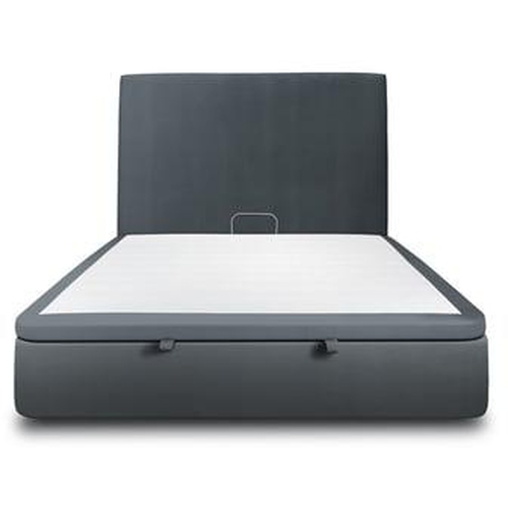 Lit coffre avec tête de lit tapissier Velours Taupe - Hauteur totale : 39cm