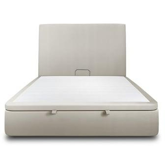 Lit coffre avec tête de lit tapissier Velours Taupe - Hauteur totale : 39cm