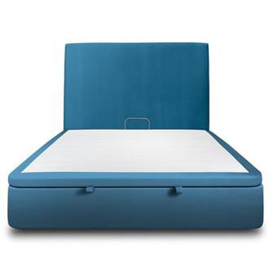 Lit coffre avec tête de lit tapissier Velours Taupe - Hauteur totale : 39cm