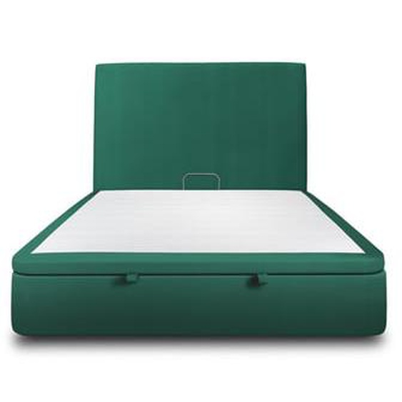 Lit coffre avec tête de lit tapissier Velours Taupe - Hauteur totale : 39cm