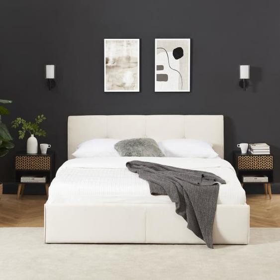 Lit coffre - BAÏTA - Gamme SEGURO - Velours beige crème - 160 x 200 sommier inclus