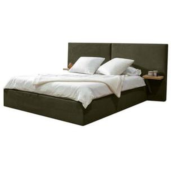 Lit coffre BLANDINE tissu texturé avec tablettes chevets