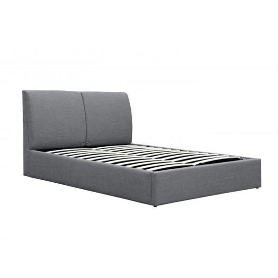 Lit coffre gris ORACE 140x190cm sommier lattes relevable