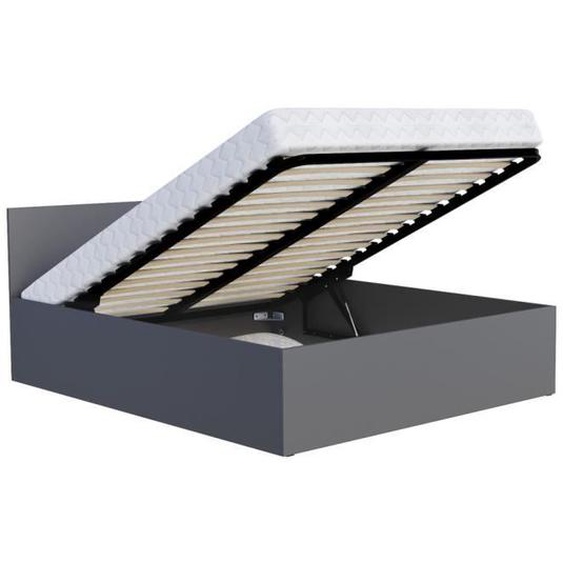 Lit coffre - Paris - 140x190 cm - Sommier à lattes relevable - Gris
