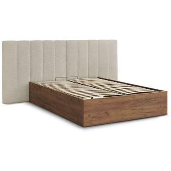 Lit coffre TIMO en bois clair et tissu bouclette