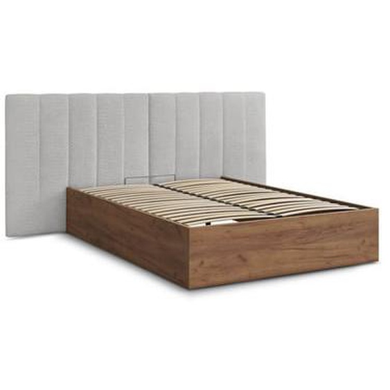 Lit coffre TIMO en bois clair et tissu bouclette