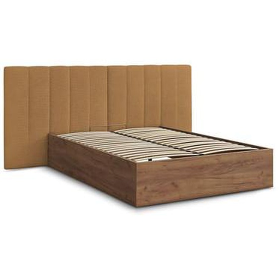 Lit coffre TIMO en bois clair et tissu bouclette