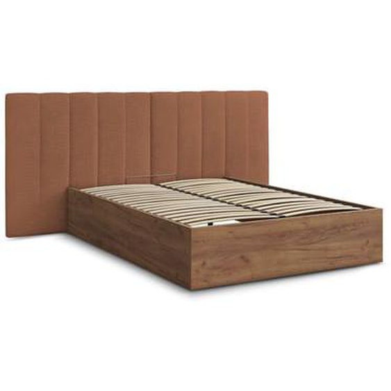 Lit coffre TIMO en bois clair et tissu bouclette