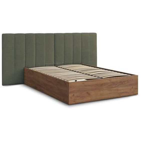 Lit coffre TIMO en bois clair et tissu bouclette