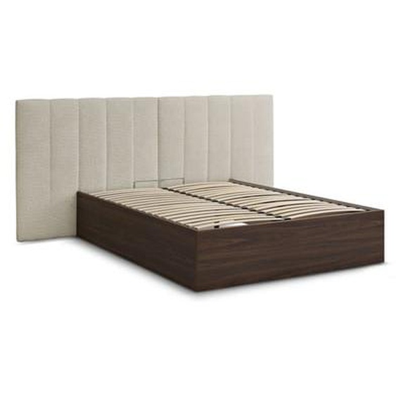 Lit coffre TIMO en bois foncé et tissu bouclette