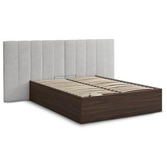 Lit coffre TIMO en bois foncé et tissu bouclette