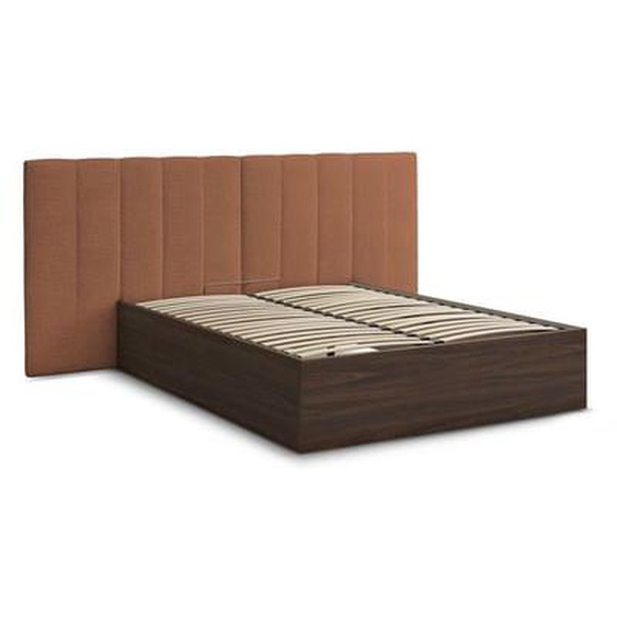 Lit coffre TIMO en bois foncé et tissu bouclette