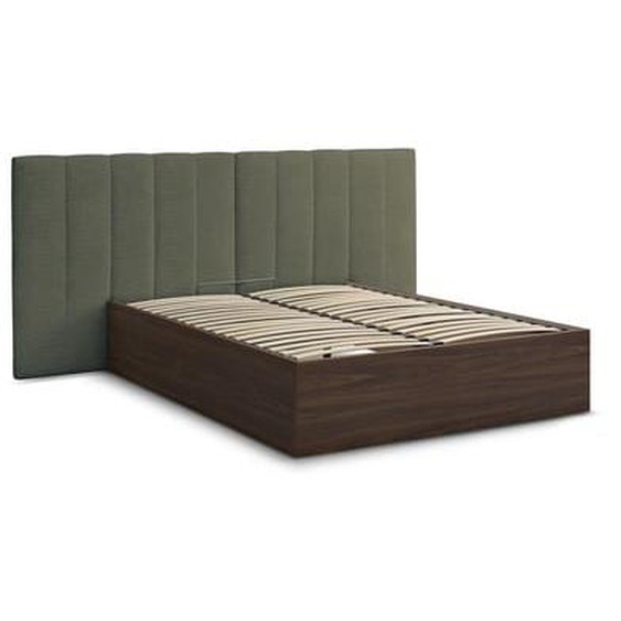 Lit coffre TIMO en bois foncé et tissu bouclette