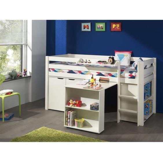 Lit combiné enfant avec bureau, commode et étagère en pin massif - VIPACK