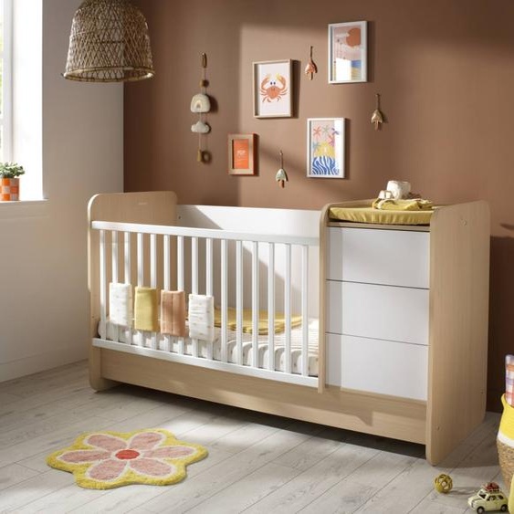 Lit Combiné Évolutif Avec Commode À Langer 3 Tiroirs - Balloon Beige/blanc