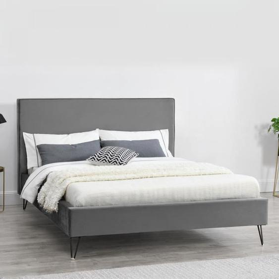 Riverside Lit 160 Velours Gris & pieds noirs