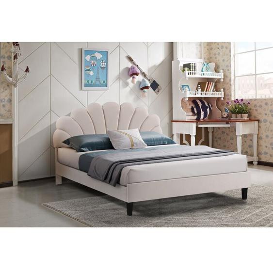 Lit coquillage en velours Manon - Beige - 140 x 190 cm