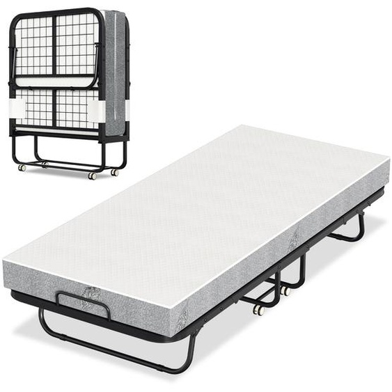 Lit dappoint pliable Peviasot, dimensions 90x200 cm, avec matelas en mousse de 13 cm dépaisseur, structure en métal, roulettes, capacité de charge jusquà 200 kg