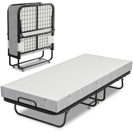 Lit dappoint pliable Vigevee, dimensions 90x200 cm, avec matelas en mousse de 13 cm dépaisseur, structure en métal, roulettes, capacité de charge jusquà 200 kg