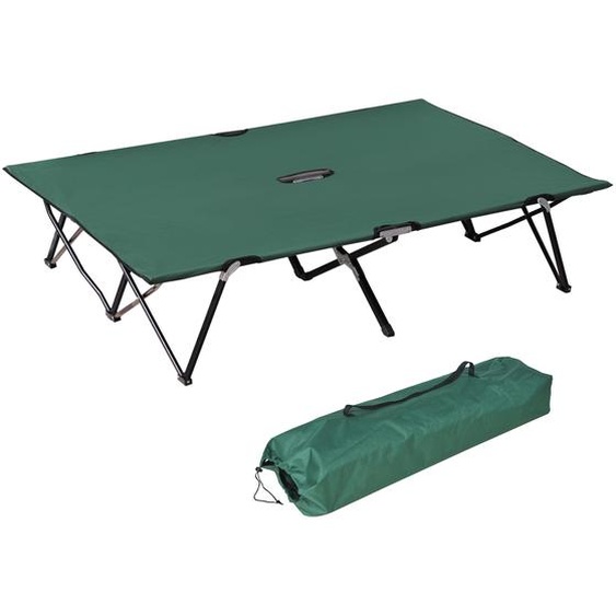 Lit de camping Fortuna Lai pour 2 personnes, charge maximale 136 kg Lit pliant avec sac de transport Oxford vert noir 193 x 125 x 40 cm pour les aventures en plein air