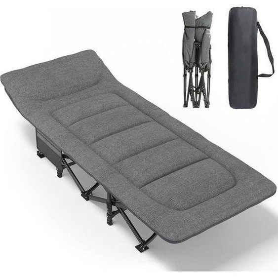 Lit de camping pliable et robuste pour adultes, pouvant supporter jusquà 250 kg, pour lextérieur, le camping, les voyages ou la maison, gris.